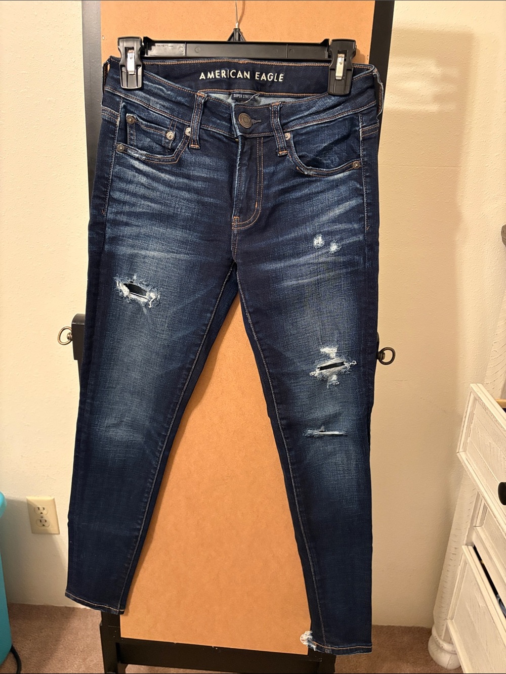 American Eagle Outfitters Dark Indigo Distressed Skinny Jeans